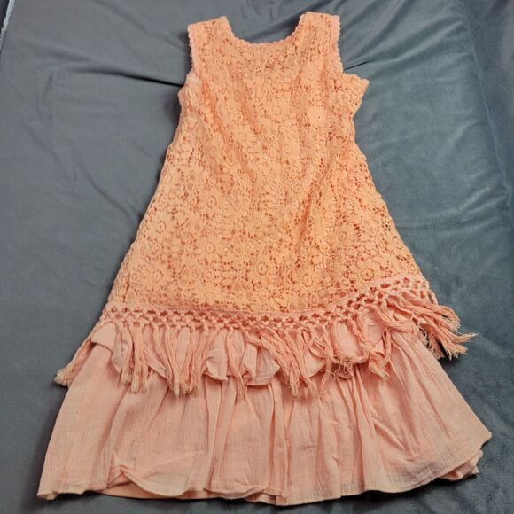 Just-One Crochet Lace Dress With Tassel Hem Size Small Boho Festival Fully Lined - Picture 6 of 11